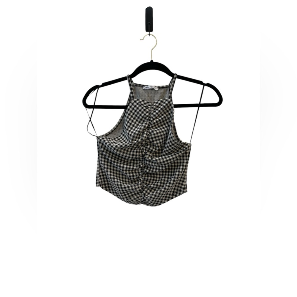 Zara black and white checkered crop top halter size small